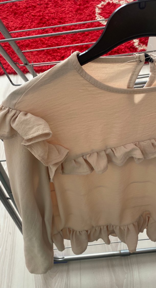 Bej Keten Kadın Fırfırlı Bluz - Görsel 2