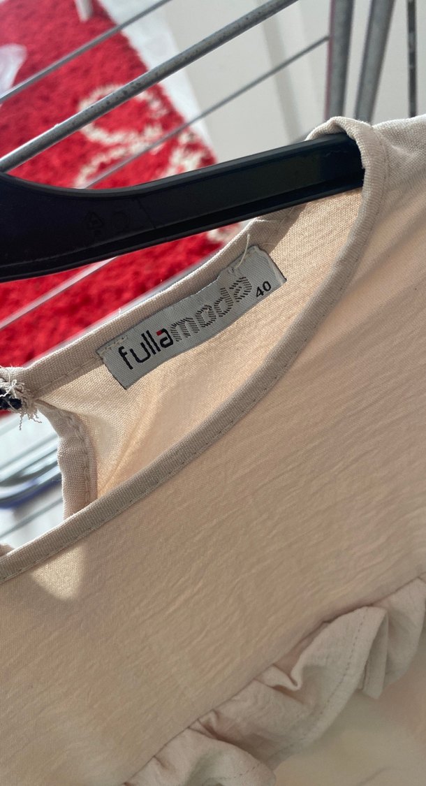 Bej Keten Kadın Fırfırlı Bluz - Görsel 3