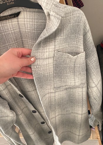 Gri Düğmeli Kadın Keten Gömlek - Görsel 2