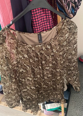 Dantel Detaylı Kahverengi Bohem Bluz - Görsel 2