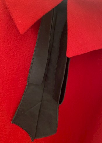 Kırmızı Yakalı 

 Bluzu Siyah Fiyonk Detaylı - Görsel 3