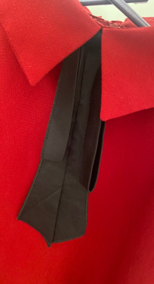 Kırmızı Yakalı 

 Bluzu Siyah Fiyonk Detaylı - Görsel 3