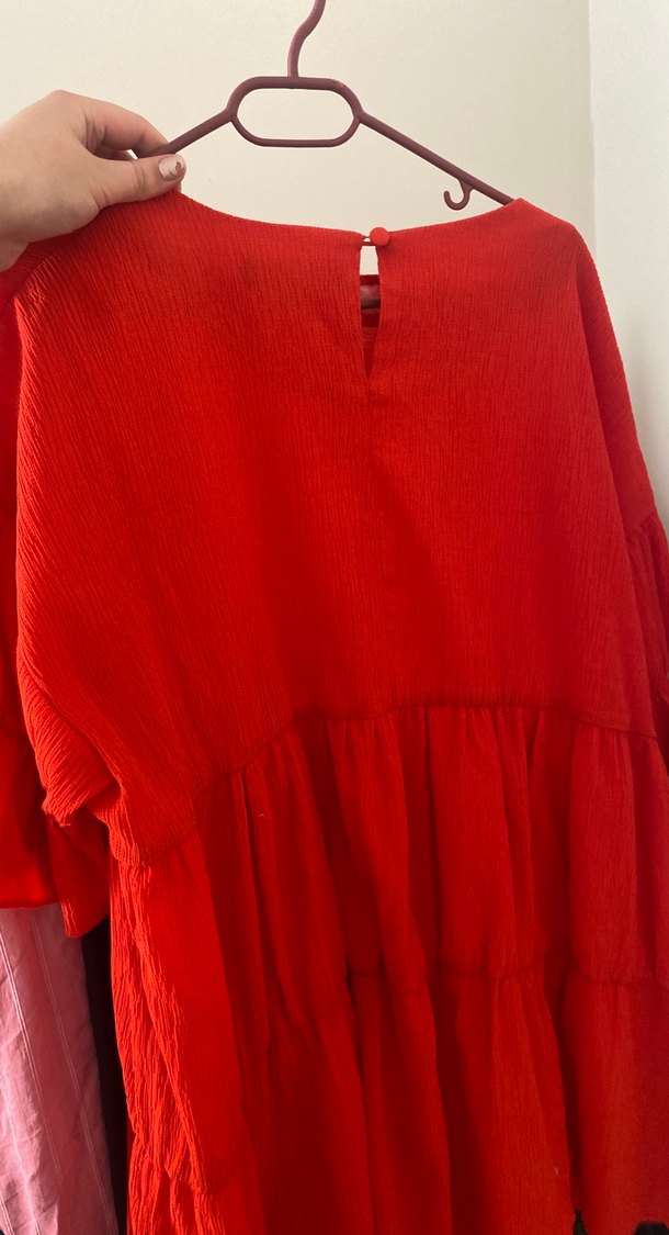 Kırmızı Fırfırlı Hamile Bluzu - Görsel 3