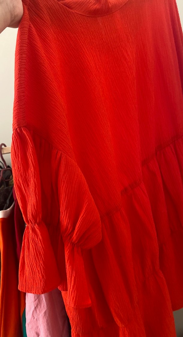 Kırmızı Fırfırlı Hamile Bluzu - Görsel 2