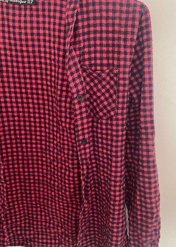 Pembe  Kareli Düğmeli Kadın Gömlek - Görsel 2