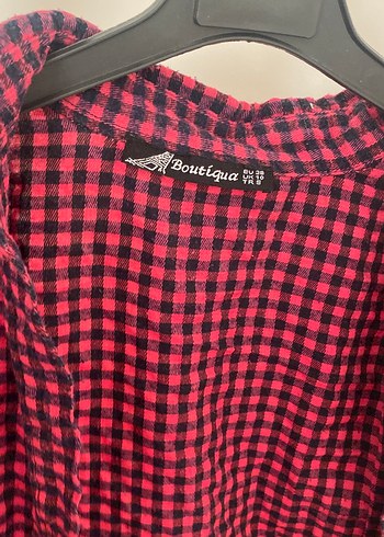 Pembe  Kareli Düğmeli Kadın Gömlek - Görsel 3