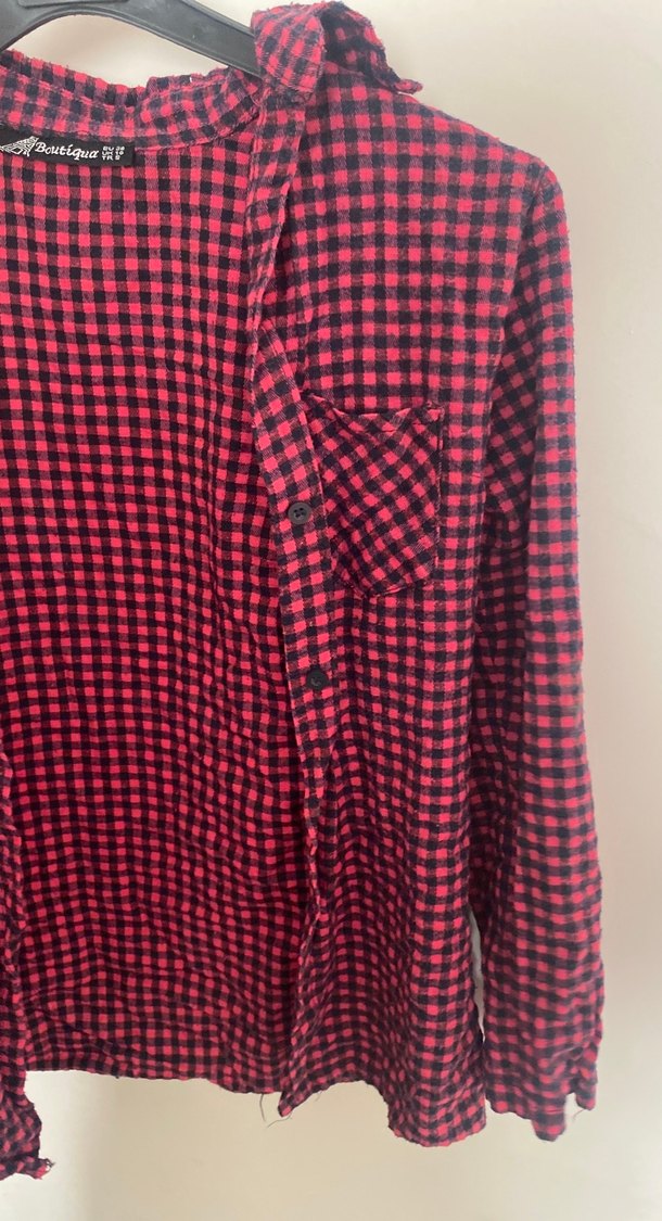 Pembe  Kareli Düğmeli Kadın Gömlek - Görsel 2