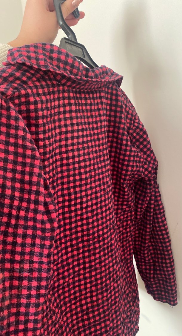 Pembe  Kareli Düğmeli Kadın Gömlek - Görsel 4