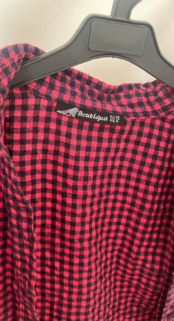 Pembe  Kareli Düğmeli Kadın Gömlek - Görsel 3