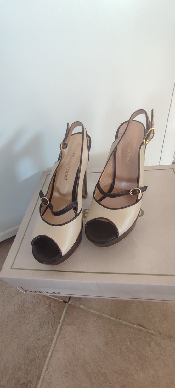 37 numara Krem-Kahve Topuklu Kadın Ayakkabı - Görsel 2