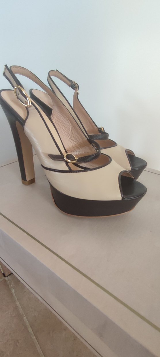 37 numara Krem-Kahve Topuklu Kadın Ayakkabı - Görsel 3