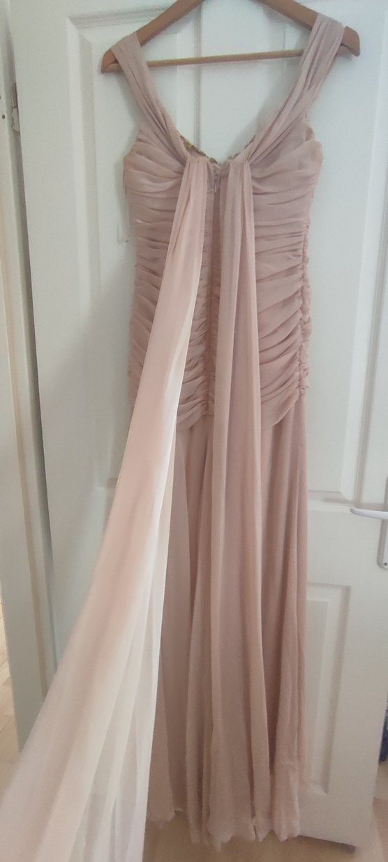 İlmio marka 38 beden Pudra Drapeli İşlemeli Uzun Abiye Elbise - Görsel 3