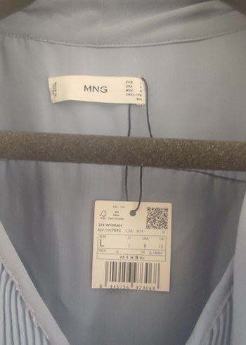 Mango Mango L-40 beden V-Yaka Piliseli Mavi Kadın Bluz