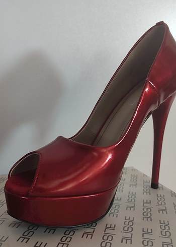 Parlak Kırmızı rugan 12cm platform taban ayakkabı - Görsel 5