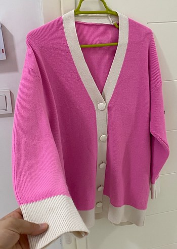 Düğmeli Pembe Midi Kadın Hırka - Görsel 2