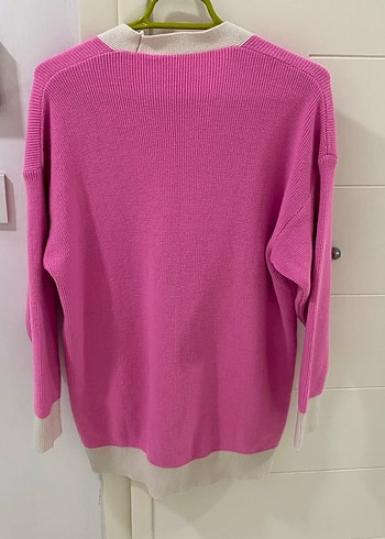 Düğmeli Pembe Midi Kadın Hırka - Görsel 3