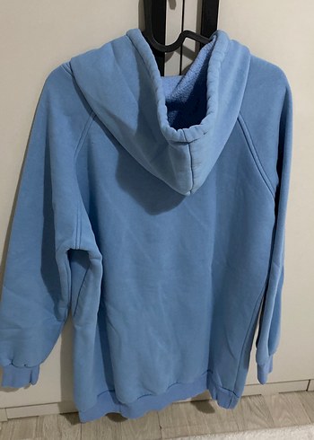 Düğmeli Kapüşonlu Mavi Kadın Sweatshirt - Görsel 4