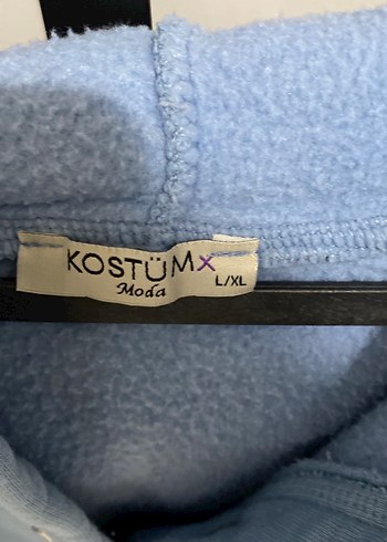 Düğmeli Kapüşonlu Mavi Kadın Sweatshirt - Görsel 2