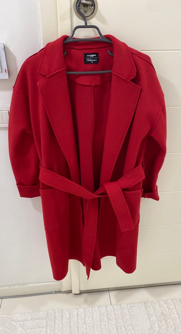 Kırmızı Midi Kadın Kaban - Görsel 3