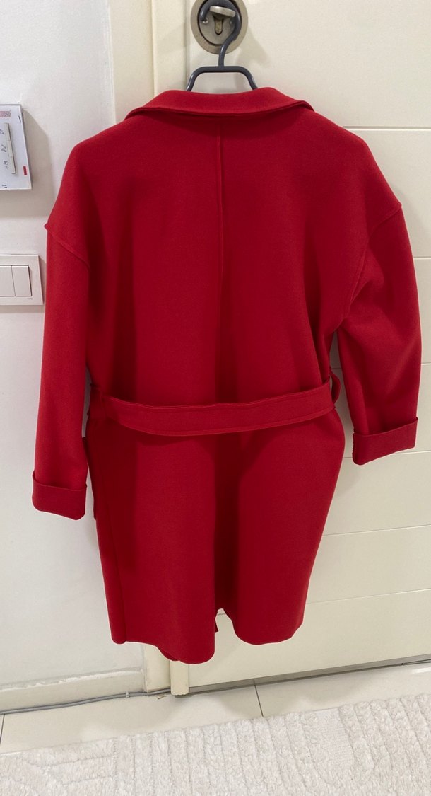 Kırmızı Midi Kadın Kaban - Görsel 5