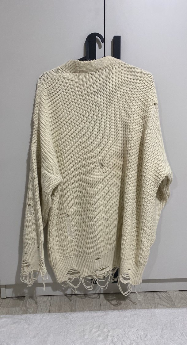 Krem Kadın Hırka, Rahat Kesim, Midi Boy - Görsel 2