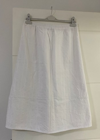 Düğmeli Beyaz Keten Uzun Etek - Görsel 2