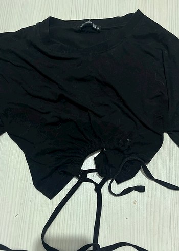Siyah bisiklet Yakalı Fit Kesim Crop Top