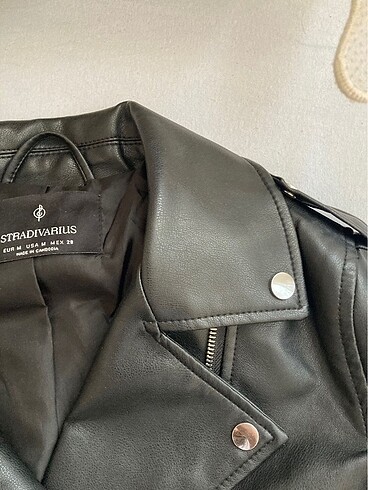 m Beden siyah Renk stradvarius deri ceket biker
