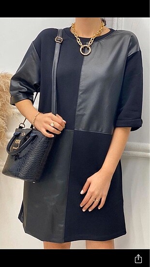 H&M Deri garnili elbise