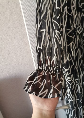 Siyah Beyaz Zebra Desenli Şifon Uzun Elbise 52 beden.. - Görsel 3