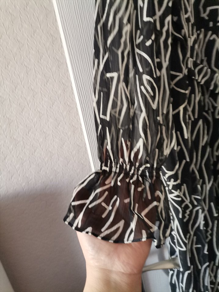 Siyah Beyaz Zebra Desenli Şifon Uzun Elbise 52 beden.. - Görsel 3