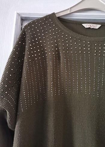 Uzun Kollu Örme yeşil Kadın Tunik - Görsel 5