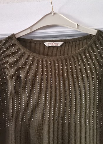 Uzun Kollu Örme yeşil Kadın Tunik - Görsel 2