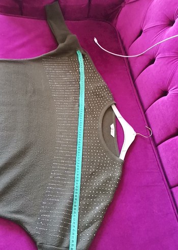 Uzun Kollu Örme yeşil Kadın Tunik - Görsel 8