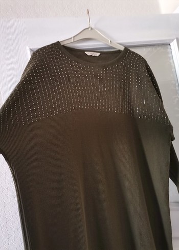 Uzun Kollu Örme yeşil Kadın Tunik - Görsel 4