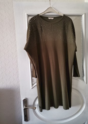 Uzun Kollu Örme yeşil Kadın Tunik - Görsel 6