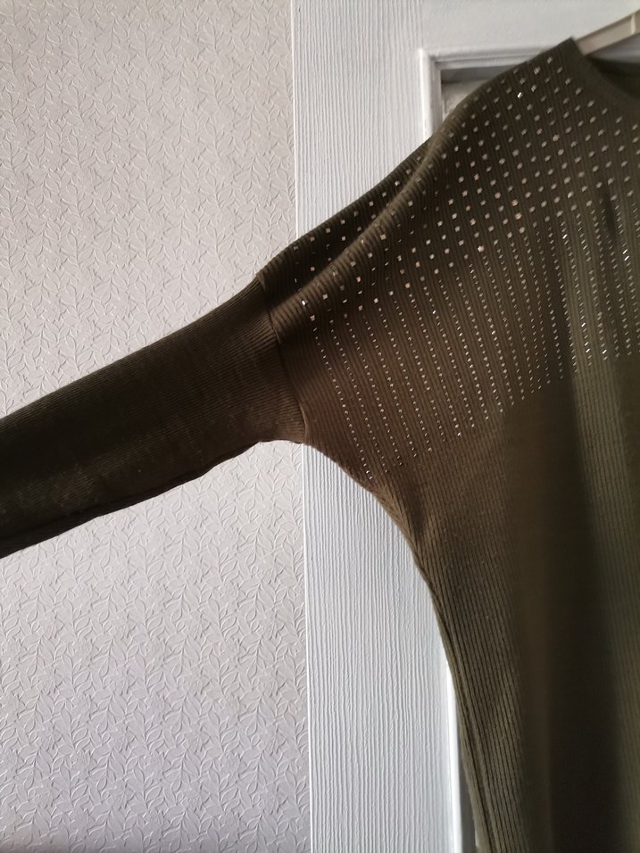 Uzun Kollu Örme yeşil Kadın Tunik - Görsel 3