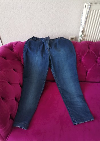 50 Beden Mavi Düğmeli Rahat Kesim Kadın Kot Pantolon