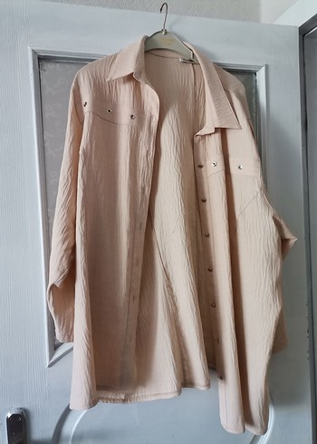 Bej Uzun Kollu Keten Kadın Gömlek..... - Görsel 6
