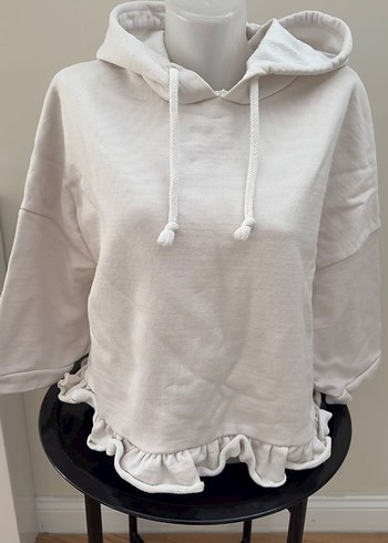 Gri Ruffled Kapüşonlu Kadın Sweatshirt
