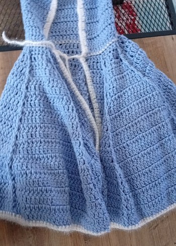 Kız Çocuk Mavi Kapüşonlu Örgü Panço - Görsel 4