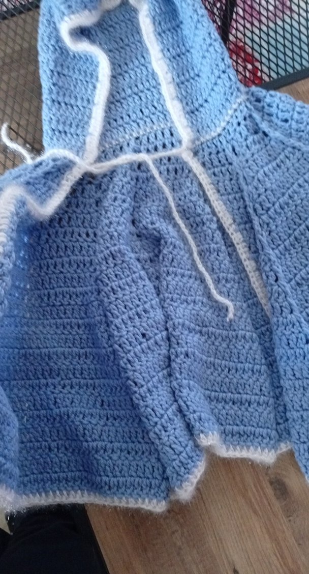 Kız Çocuk Mavi Kapüşonlu Örgü Panço - Görsel 3