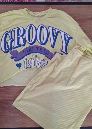 Sarı Loose Fit Kız Tişörtü, Uzun Kollu, Dantel Detaylı - Görsel 3