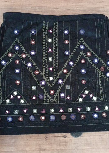 Boncuk İşlemeli Bohem Mini Etek - Görsel 3