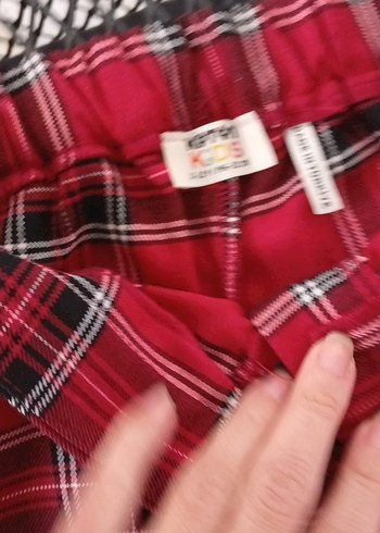 Düğmeli Kırmızı Ekose Kadın Kumaş Pantolon - Görsel 3