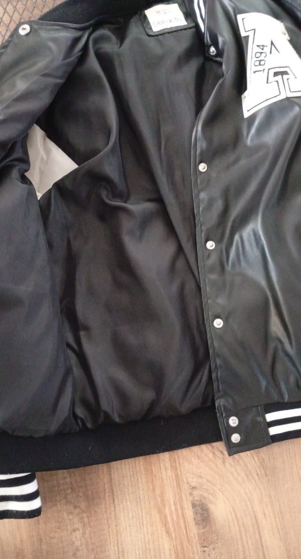 Siyah Beyaz Deri Spor Ceket - Görsel 3