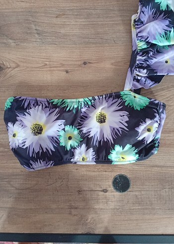 Bağcıklı Mor Çiçek Desenli Bohem Bikini Üstü
