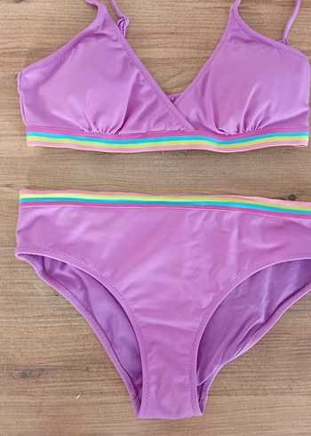 Mor Elastik Bantlı Mini Bikini Takımı