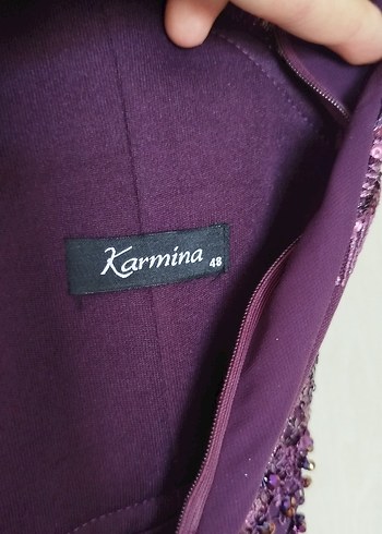 Mor V Yaka Taş Detaylı Uzun Abiye Elbise - Görsel 4