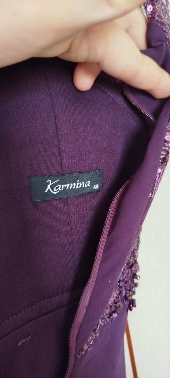 Mor V Yaka Taş Detaylı Uzun Abiye Elbise - Görsel 4